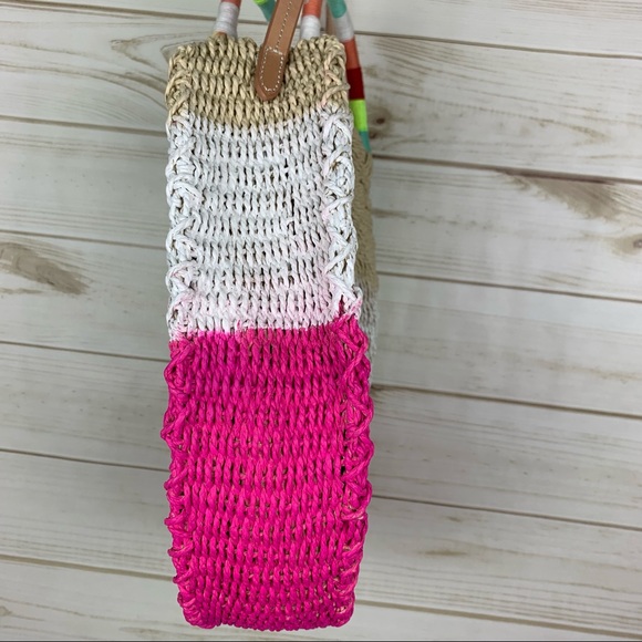 J.Crew Summer Neon White Pink Straw Color Block Crossbody Purse Shoulder Bag - Picture 10 of 15